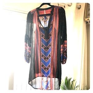 Bohemian long sleeve Free People dress with slip